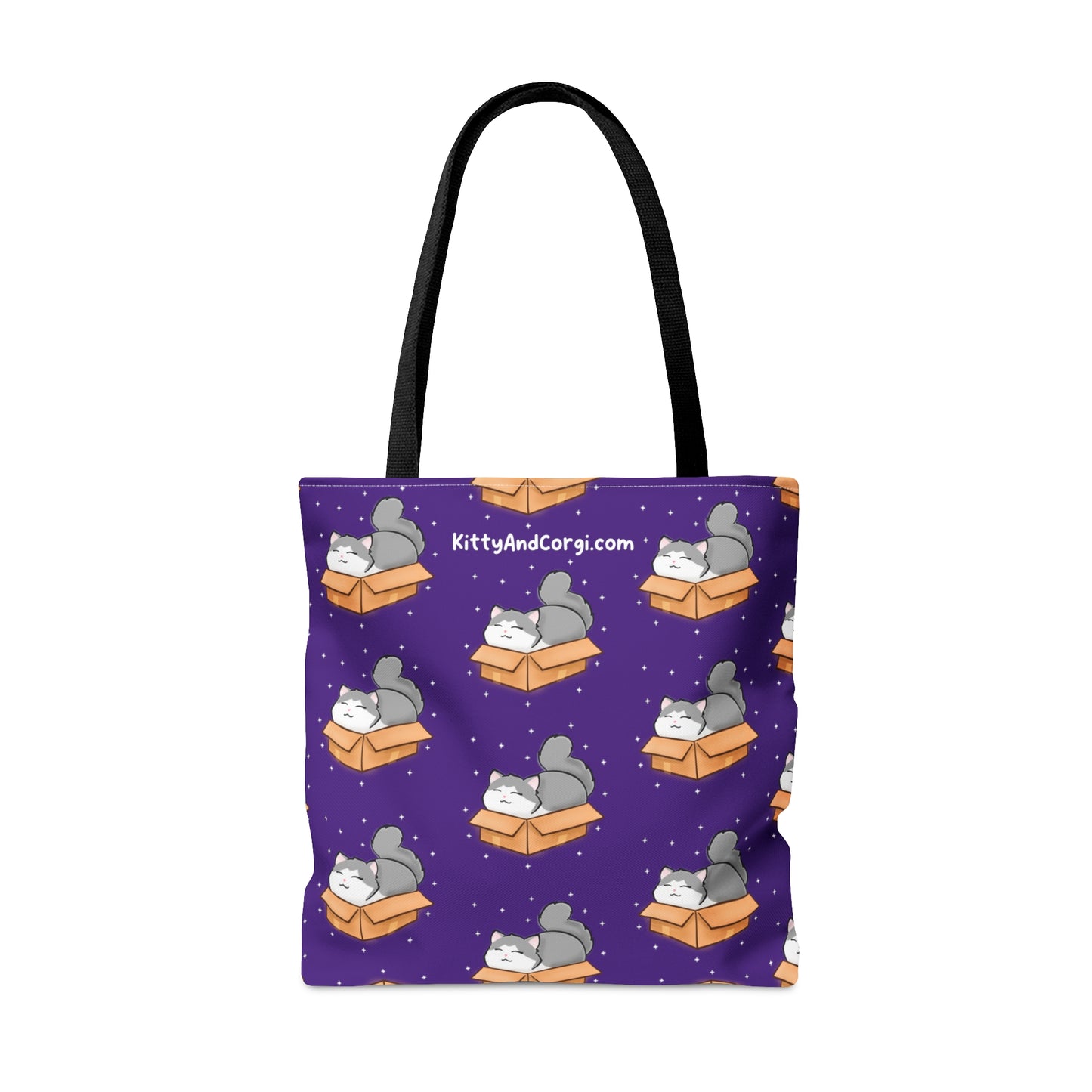 Kitty in a Box - Repeating Pattern in Dark Purple - Tote Bag (AOP)