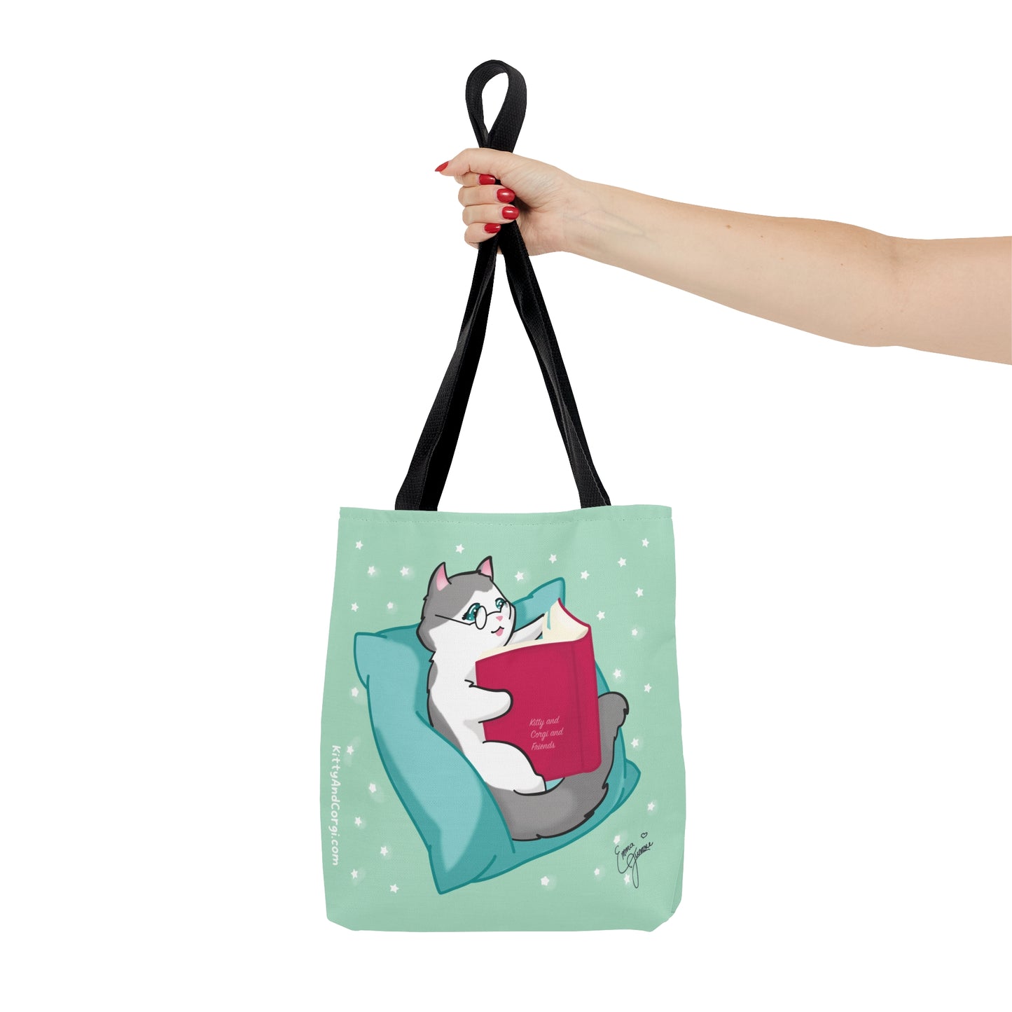 Kitty Reading a Book - single design - Tote Bag (AOP)