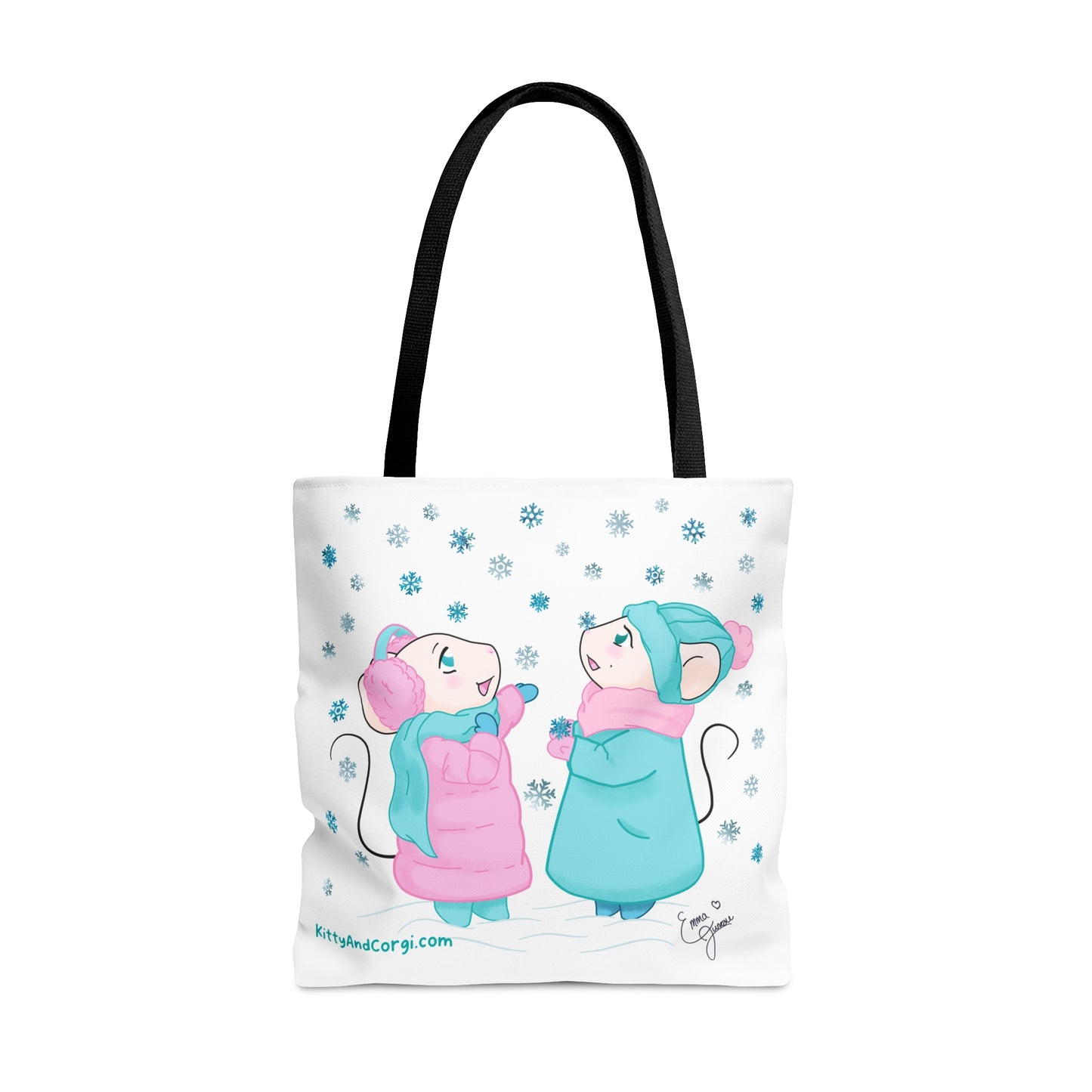 Snow Mousies Catching Snowflakes Tote Bag