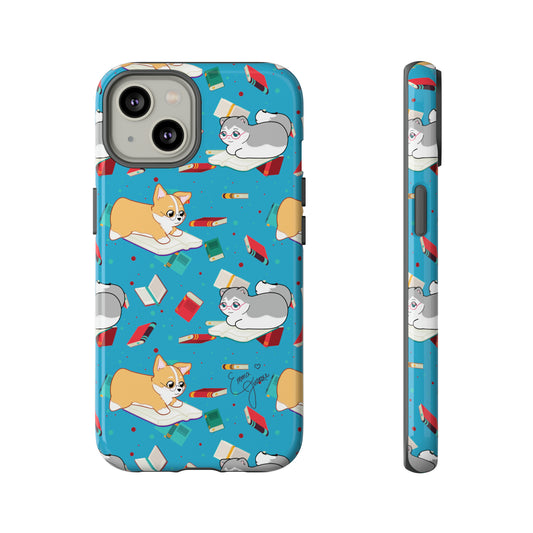 Kitty and Corgi Book Lovers - Tough Phone Case