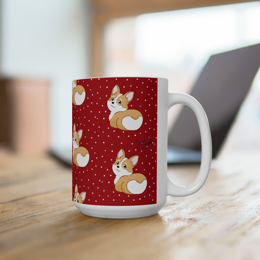 Corgi Butt Patterned Ceramic Mug - Santa Red with stars - 15oz