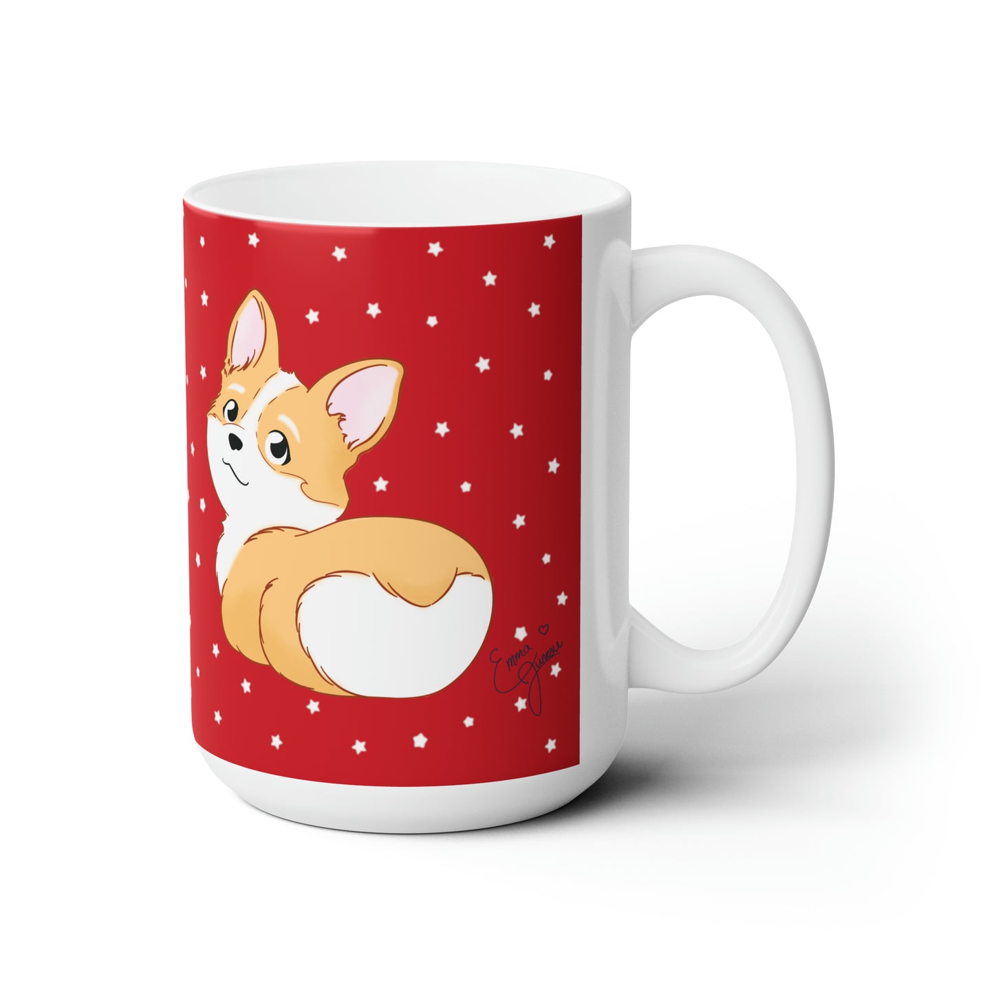 Corgi Butt Ceramic Mug in Santa Red with stars - single design 15oz