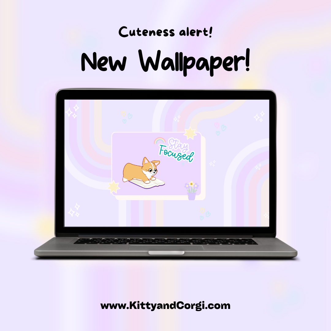 Corgi Retro Inspired Desktop Wallpaper - Stay Focused - Various Colors