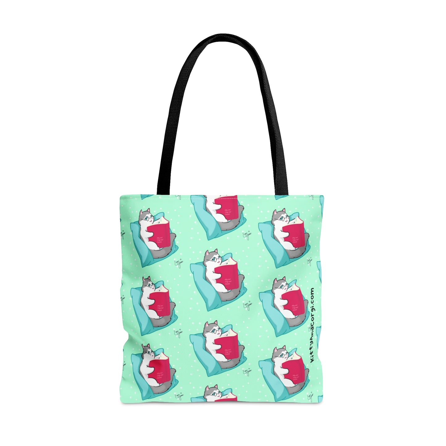 Kitty Reading a Book - Repeating Pattern - Tote Bag (AOP)