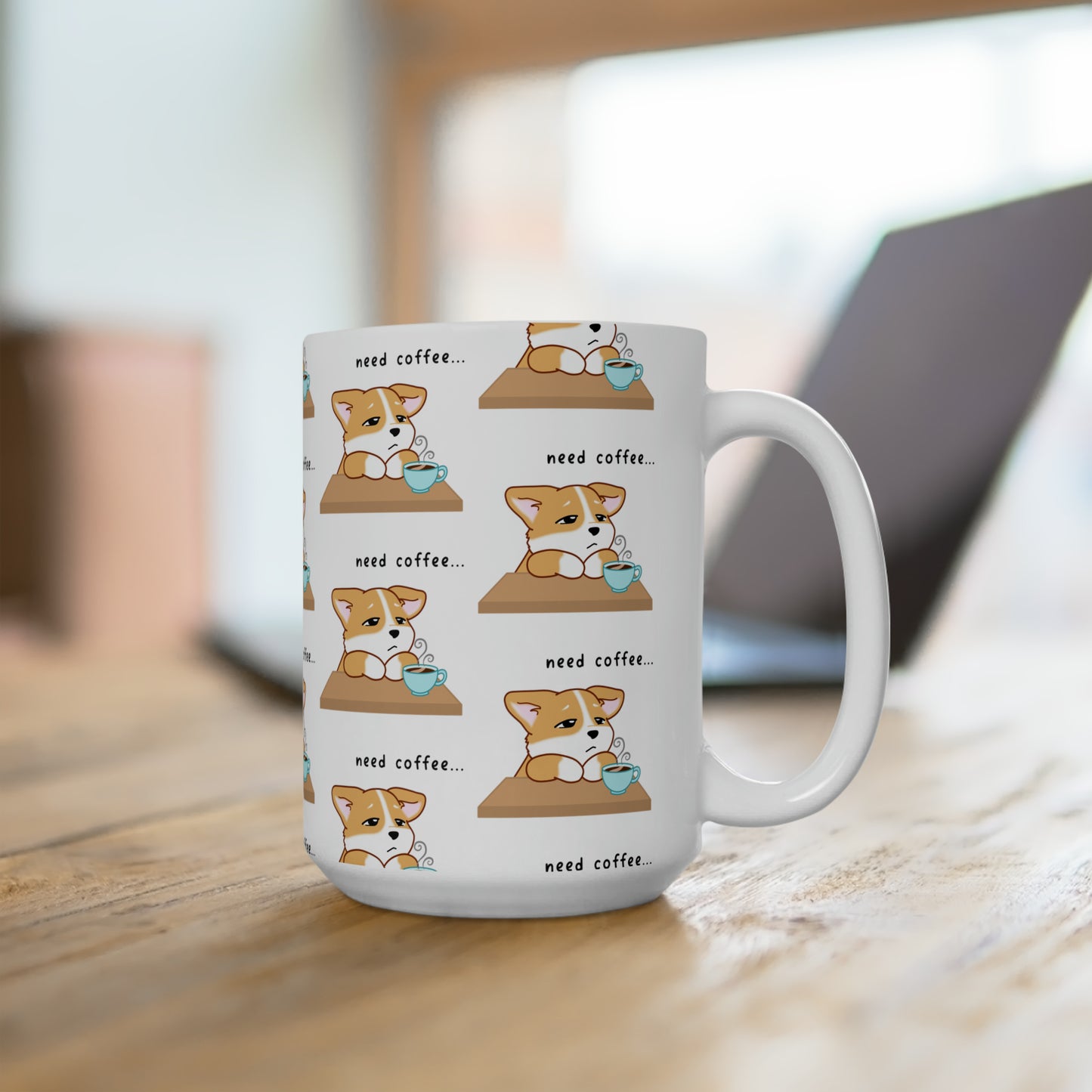 Corgi Needs Coffee - Repeating Pattern - Ceramic Mug 15oz