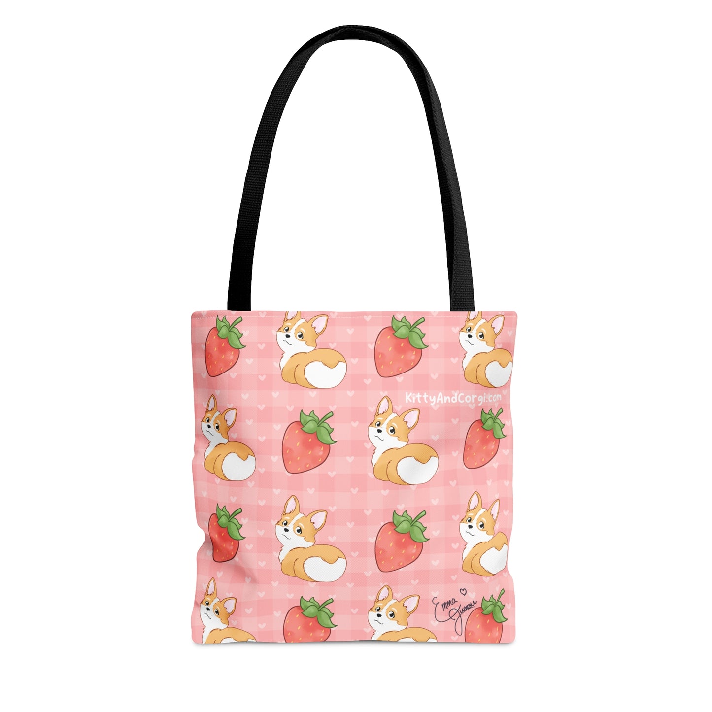 Corgi Butt and Strawberries Pink Heart Gingham Tote Bag