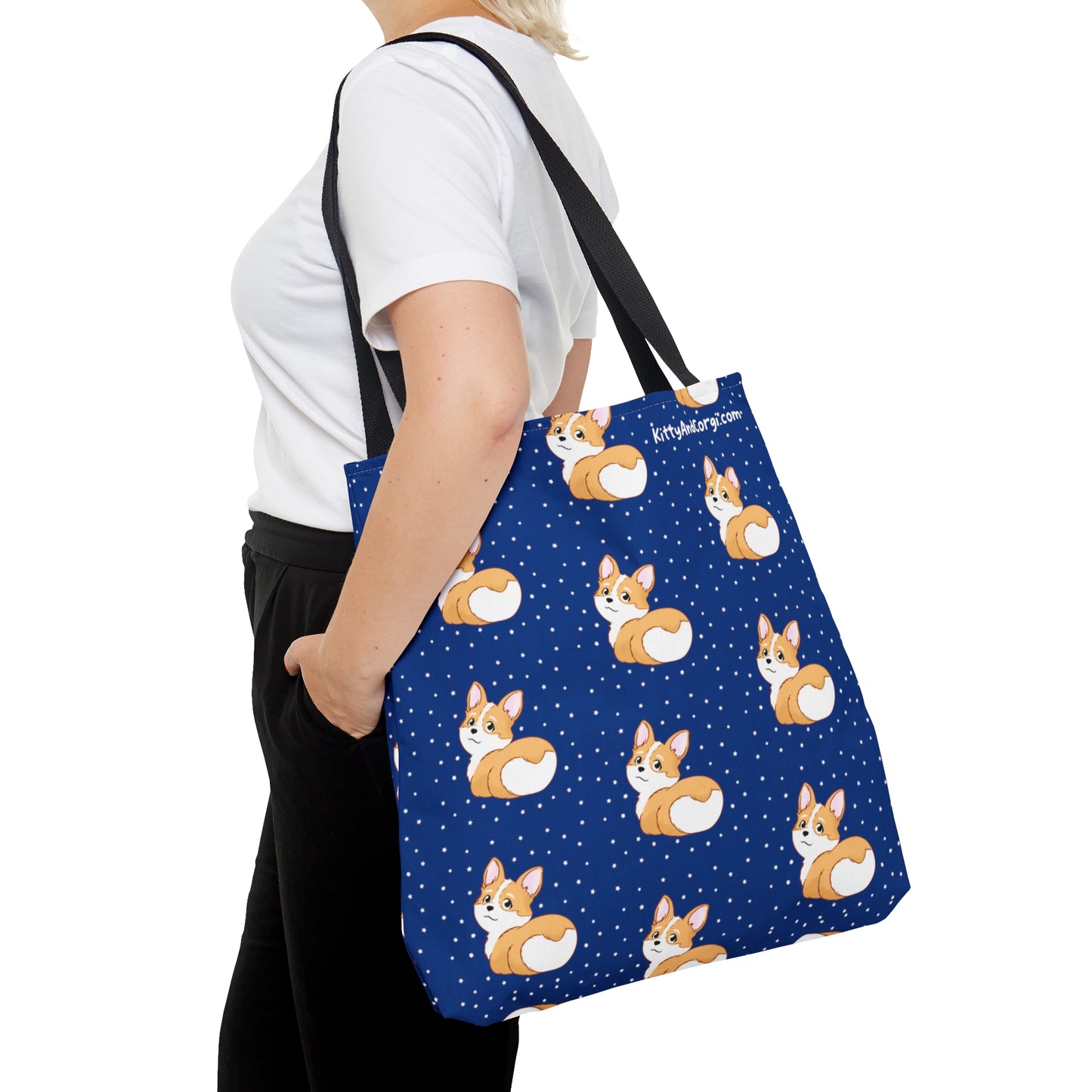 Corgi Butt - Dark Blue - Patterned Tote Bag