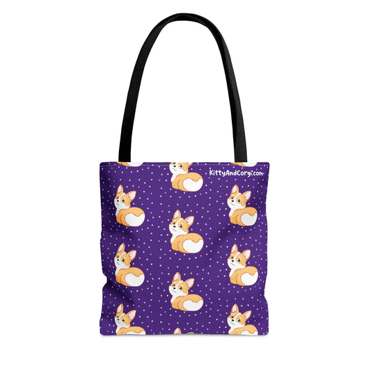 Corgi Butt - Dark Purple - Patterned Tote Bag
