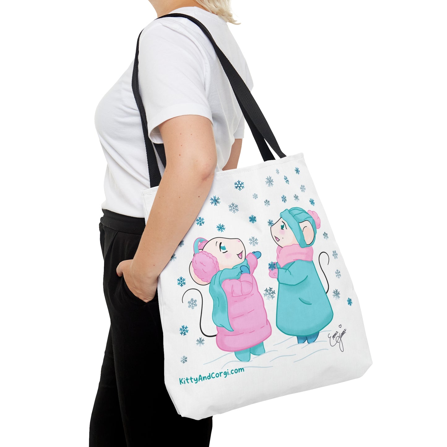 Snow Mousies Catching Snowflakes Tote Bag