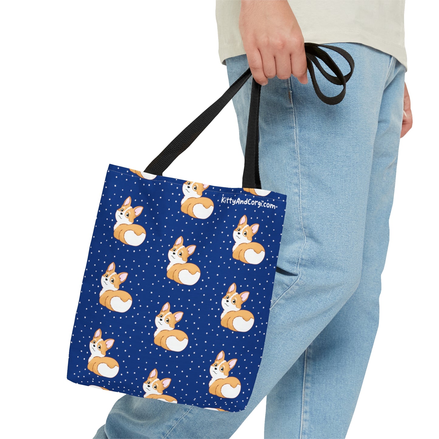 Corgi Butt - Dark Blue - Patterned Tote Bag