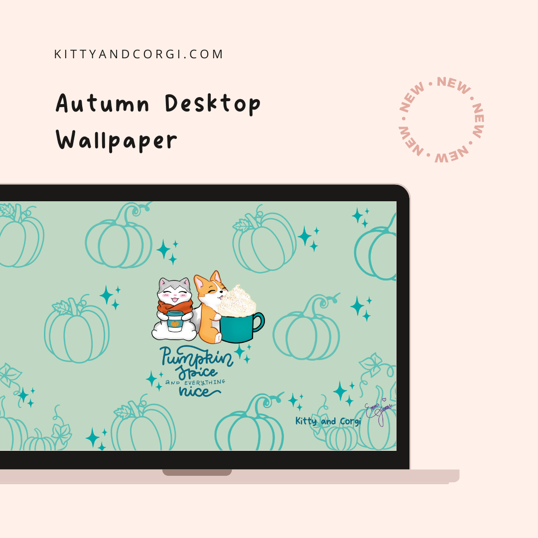 Kitty and Corgi Pumpkin Spice and Everything Nice 4k Desktop Wallpaper Bundle
