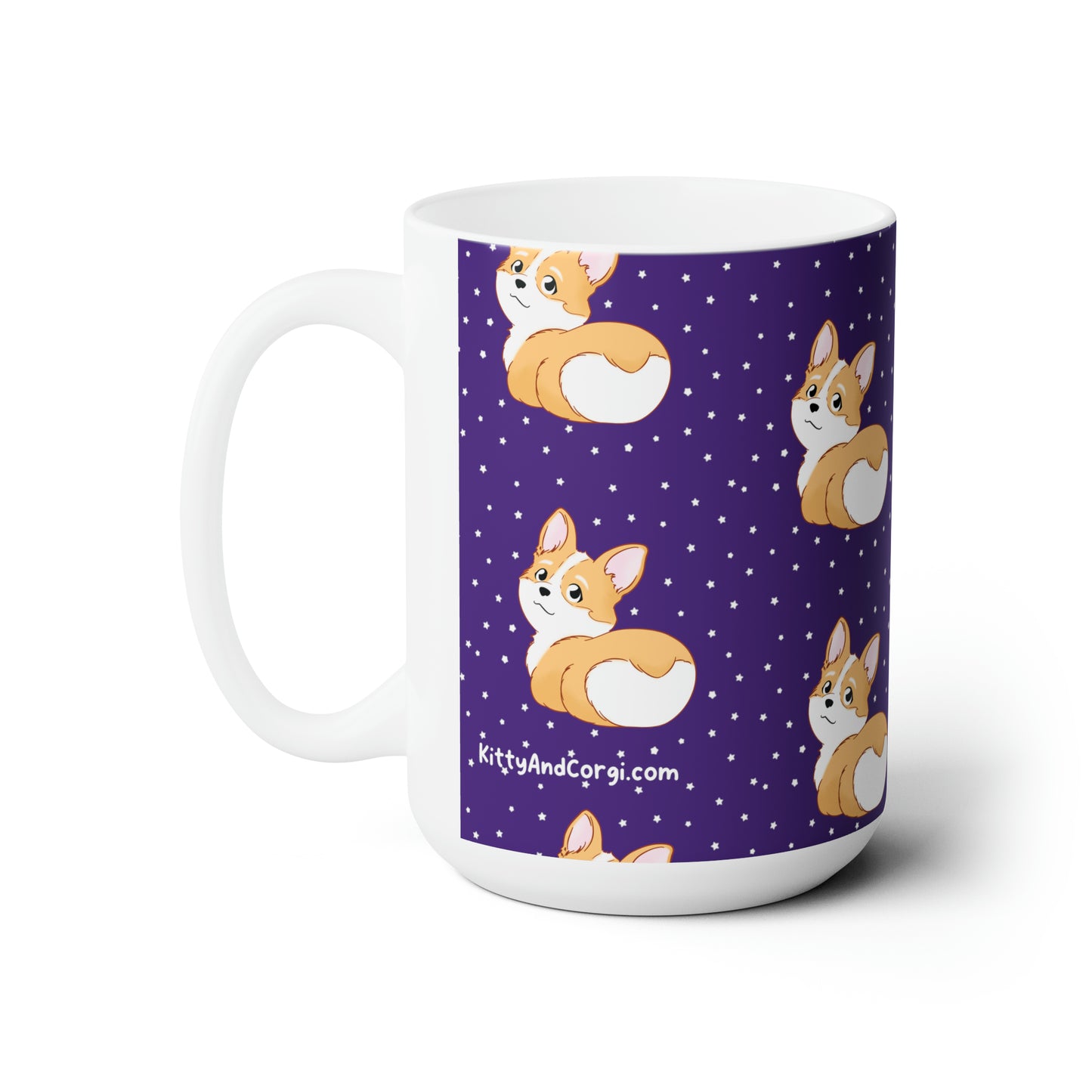 Corgi Butt Patterned Ceramic Mug - Purple with stars - 15oz