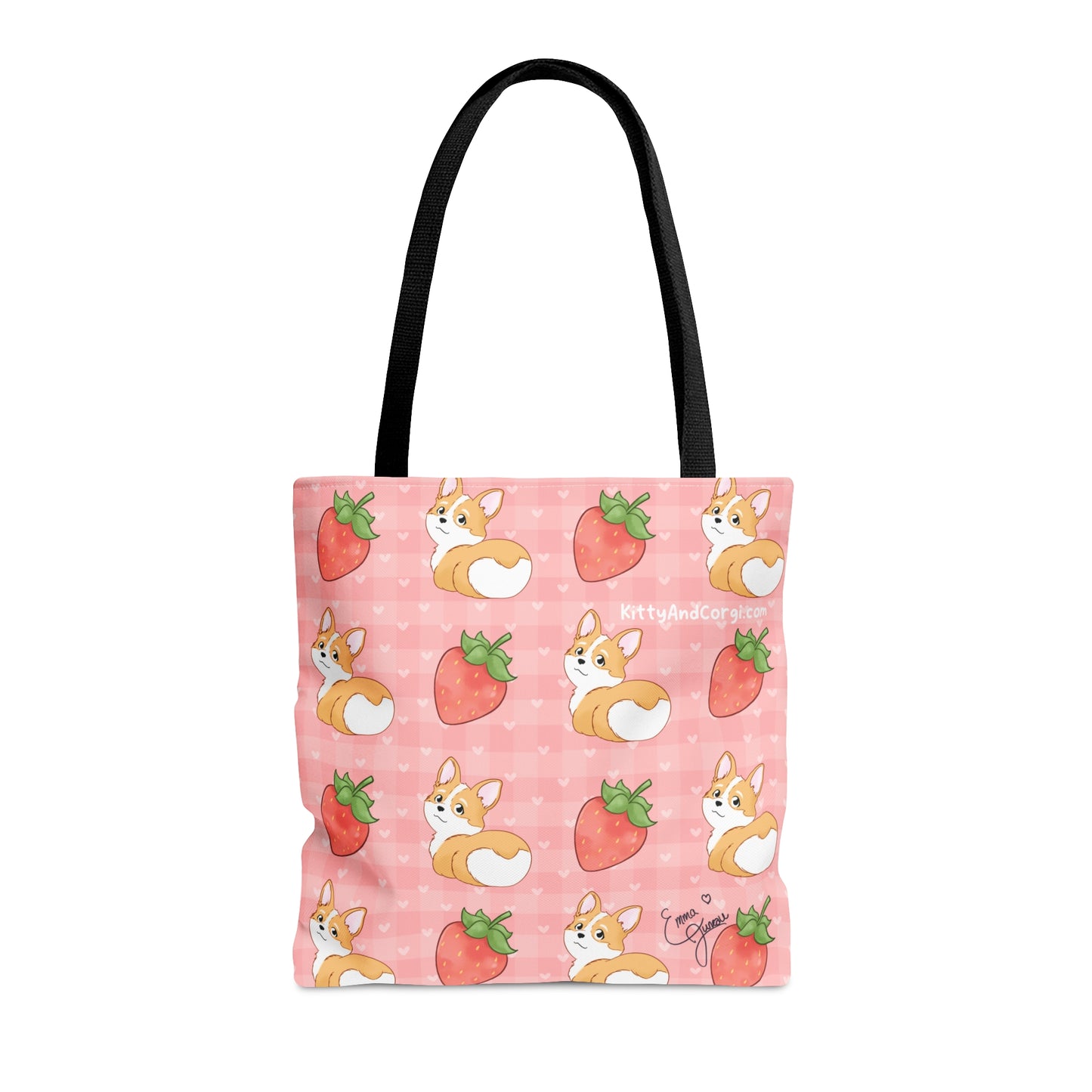 Corgi Butt and Strawberries Pink Heart Gingham Tote Bag