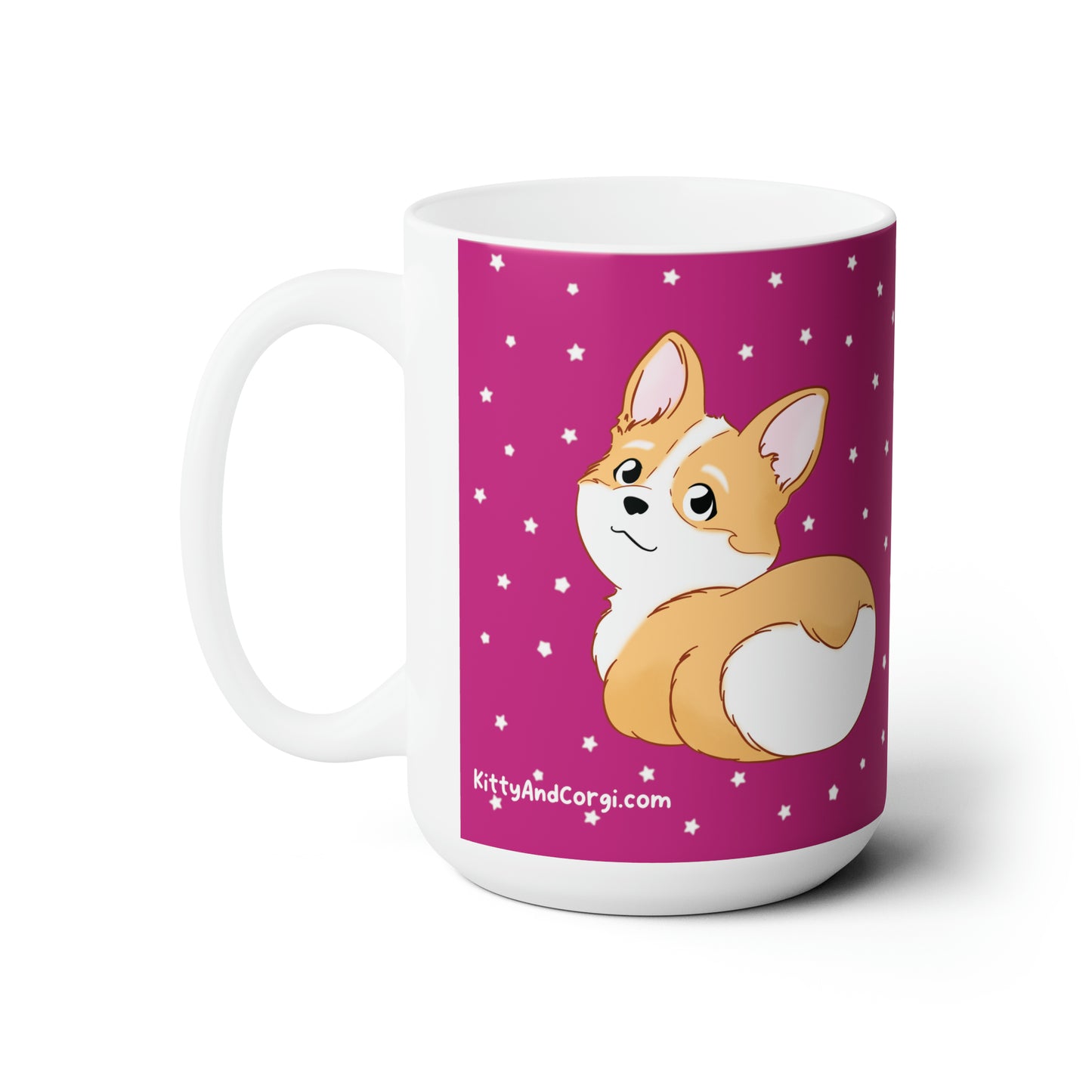 Corgi Butt Ceramic Mug in Pink with stars - single design 15oz