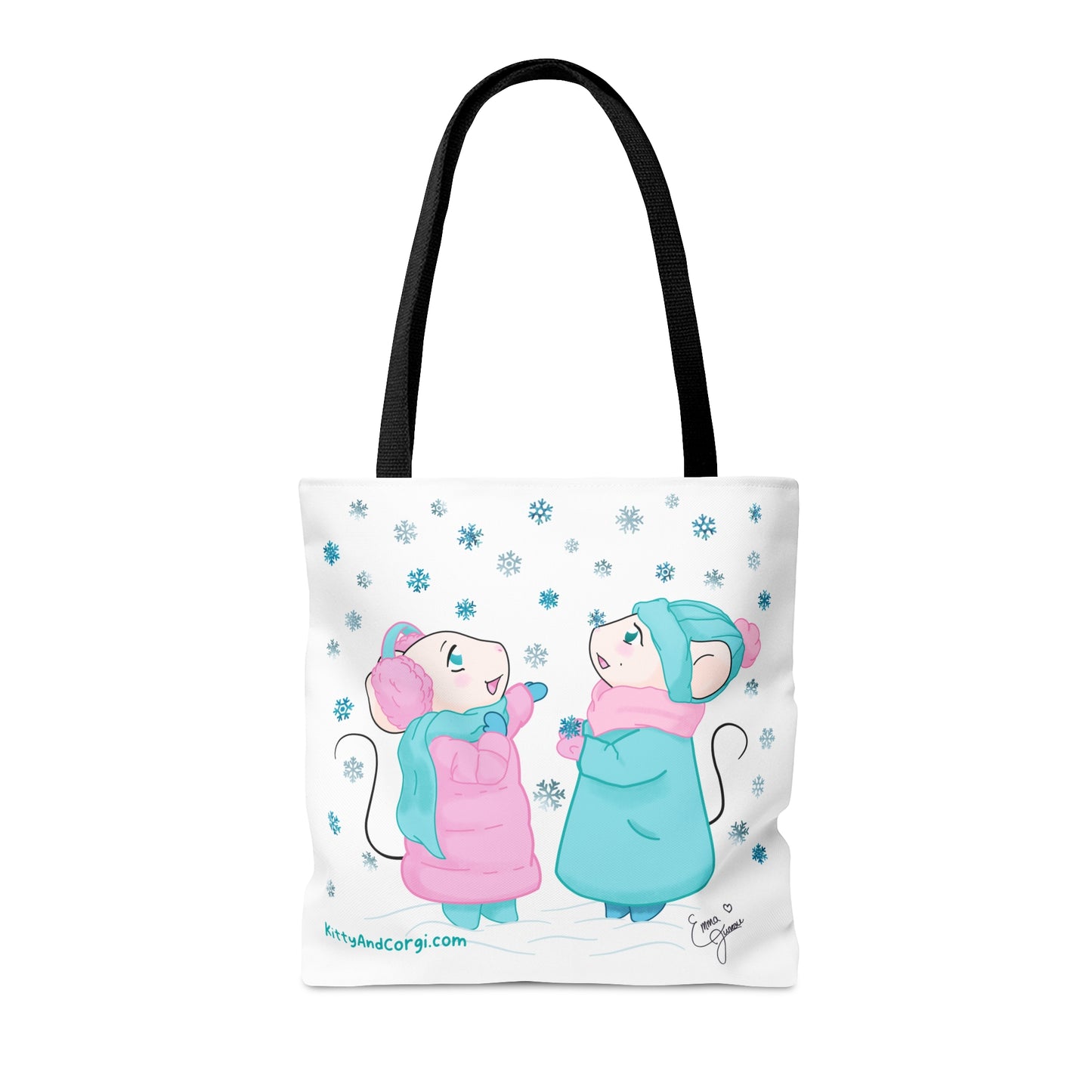 Snow Mousies Catching Snowflakes Tote Bag