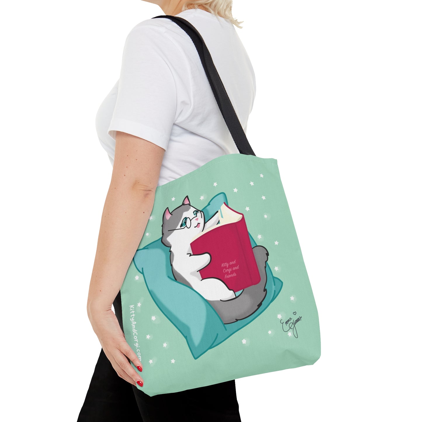 Kitty Reading a Book - single design - Tote Bag (AOP)