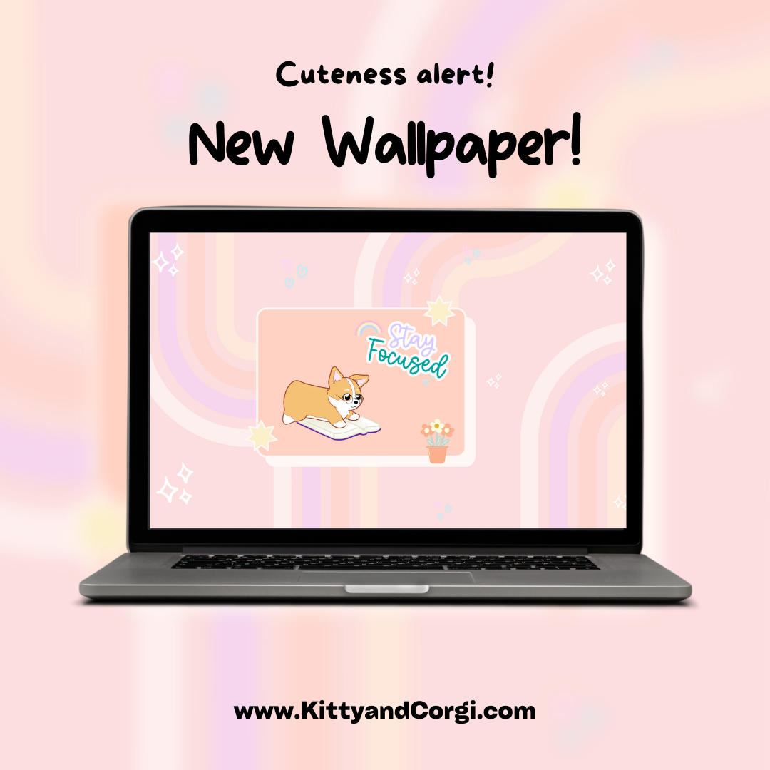 Corgi Retro Inspired Desktop Wallpaper - Stay Focused - Various Colors