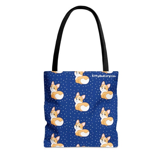 Corgi Butt - Dark Blue - Patterned Tote Bag