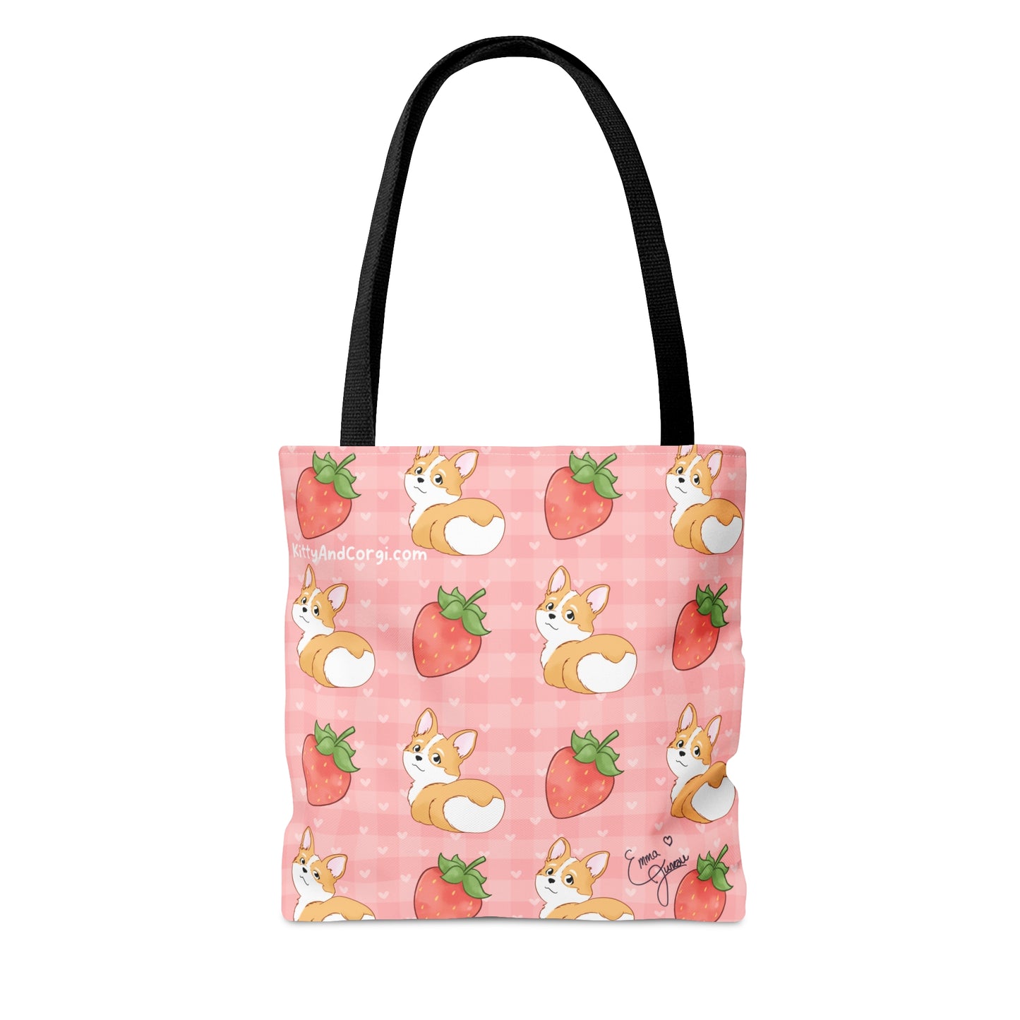 Corgi Butt and Strawberries Pink Heart Gingham Tote Bag