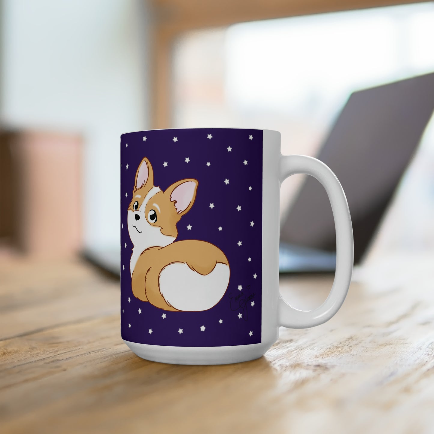 Corgi Butt Ceramic Mug in Purple with stars - single design 15oz