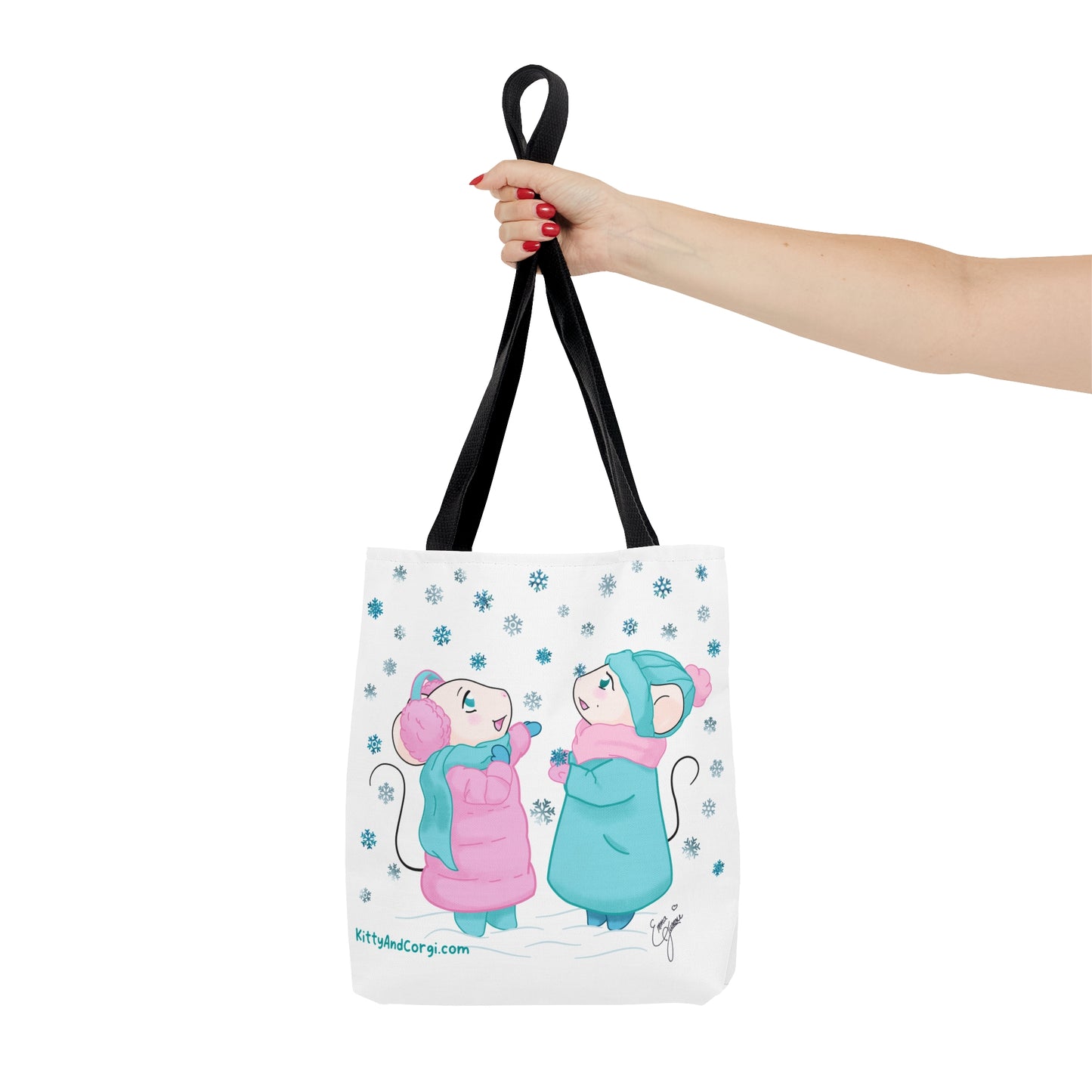 Snow Mousies Catching Snowflakes Tote Bag