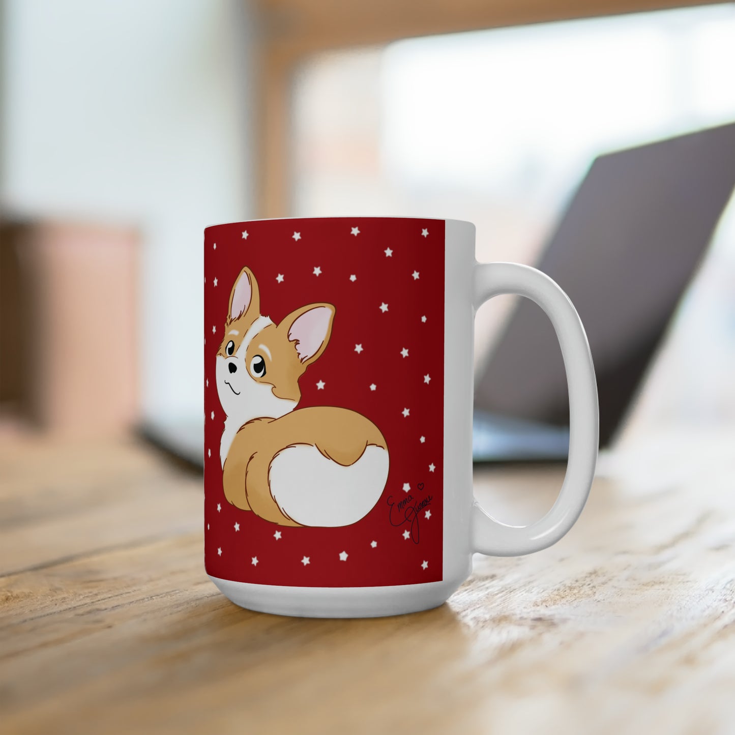 Corgi Butt Ceramic Mug in Santa Red with stars - single design 15oz
