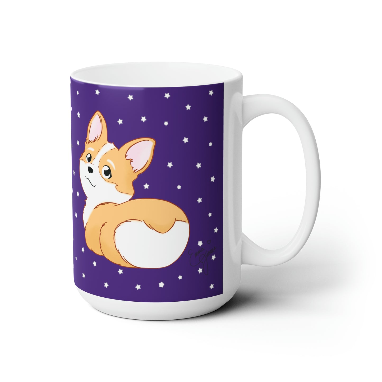 Corgi Butt Ceramic Mug in Purple with stars - single design 15oz