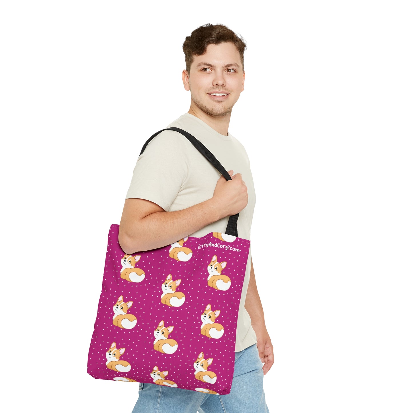 Corgi Butt - Pink - Patterned Tote Bag