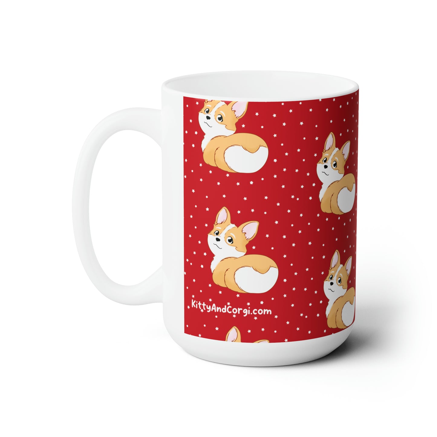 Corgi Butt Patterned Ceramic Mug - Santa Red with stars - 15oz