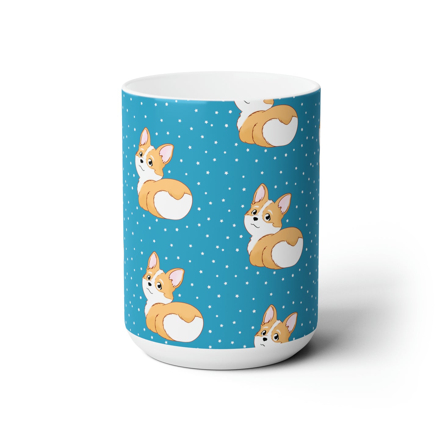 Corgi Butt Patterned Ceramic Mug - Turquoise with stars - 15oz