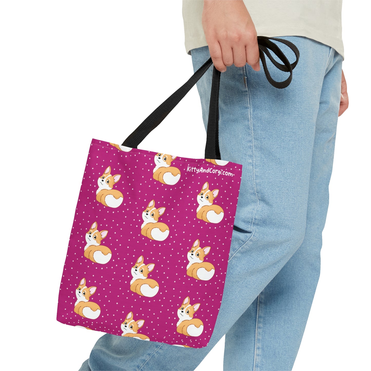 Corgi Butt - Pink - Patterned Tote Bag