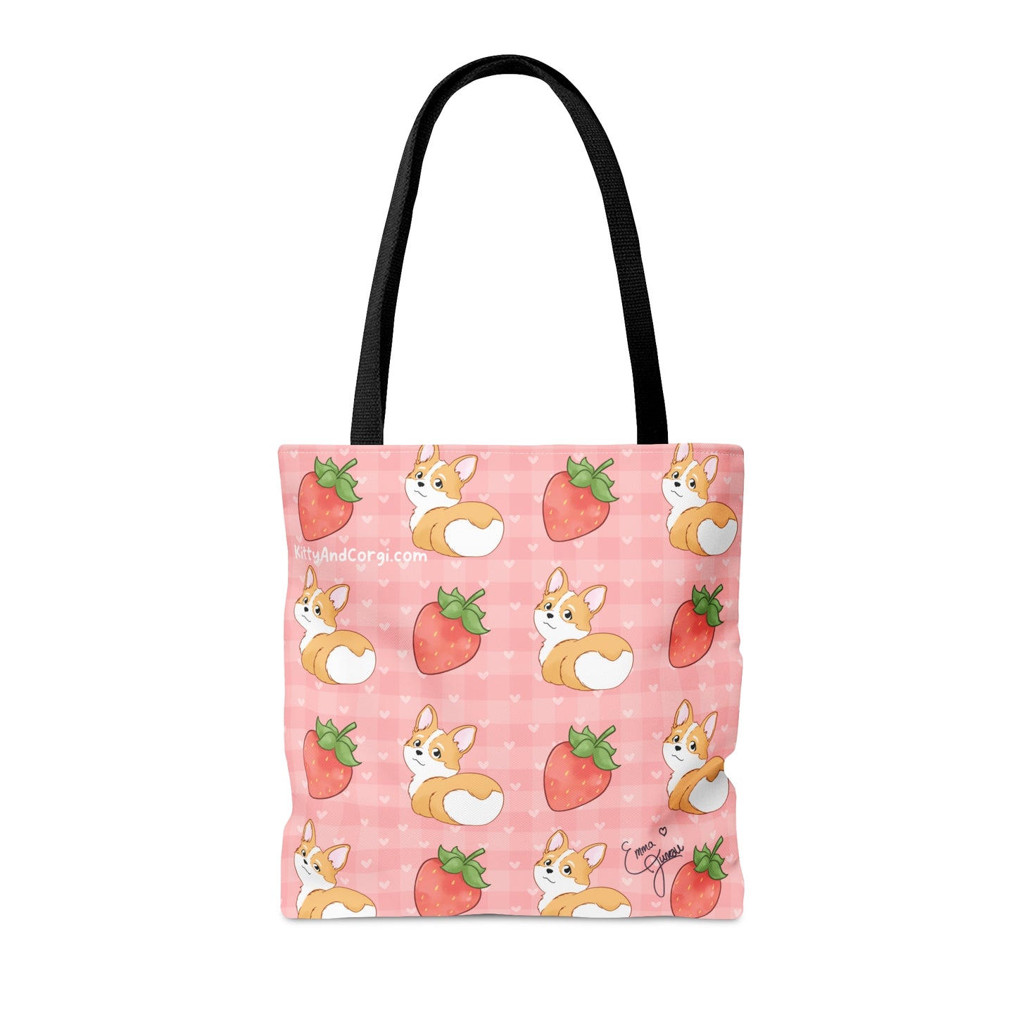 Corgi Butt and Strawberries Pink Heart Gingham Tote Bag