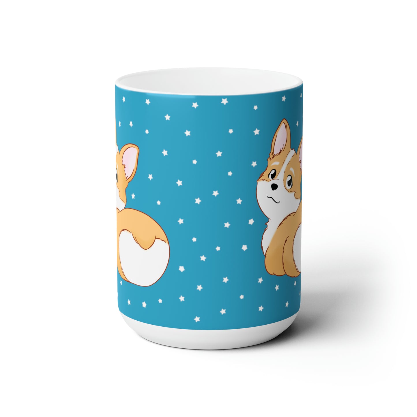 Corgi Butt Ceramic Mug in Turquoise with stars - single design 15oz