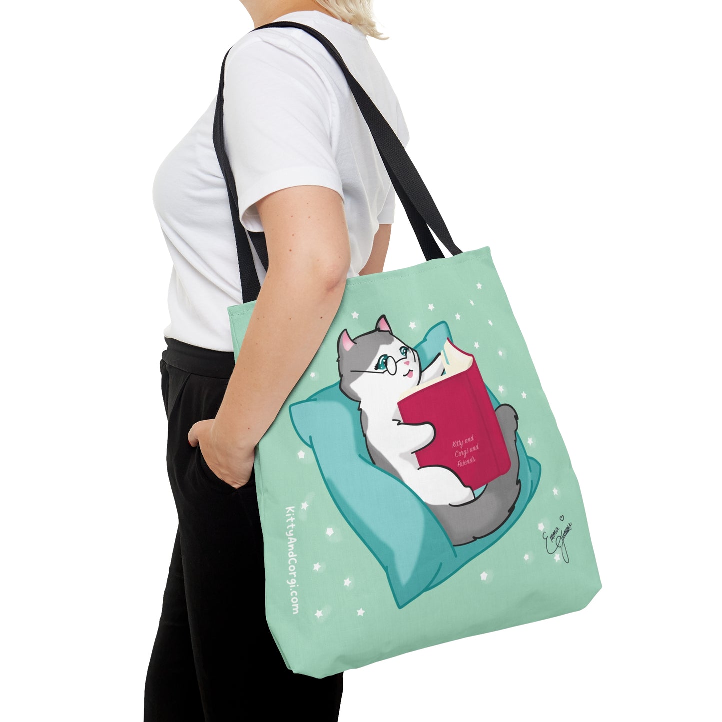 Kitty Reading a Book - single design - Tote Bag (AOP)
