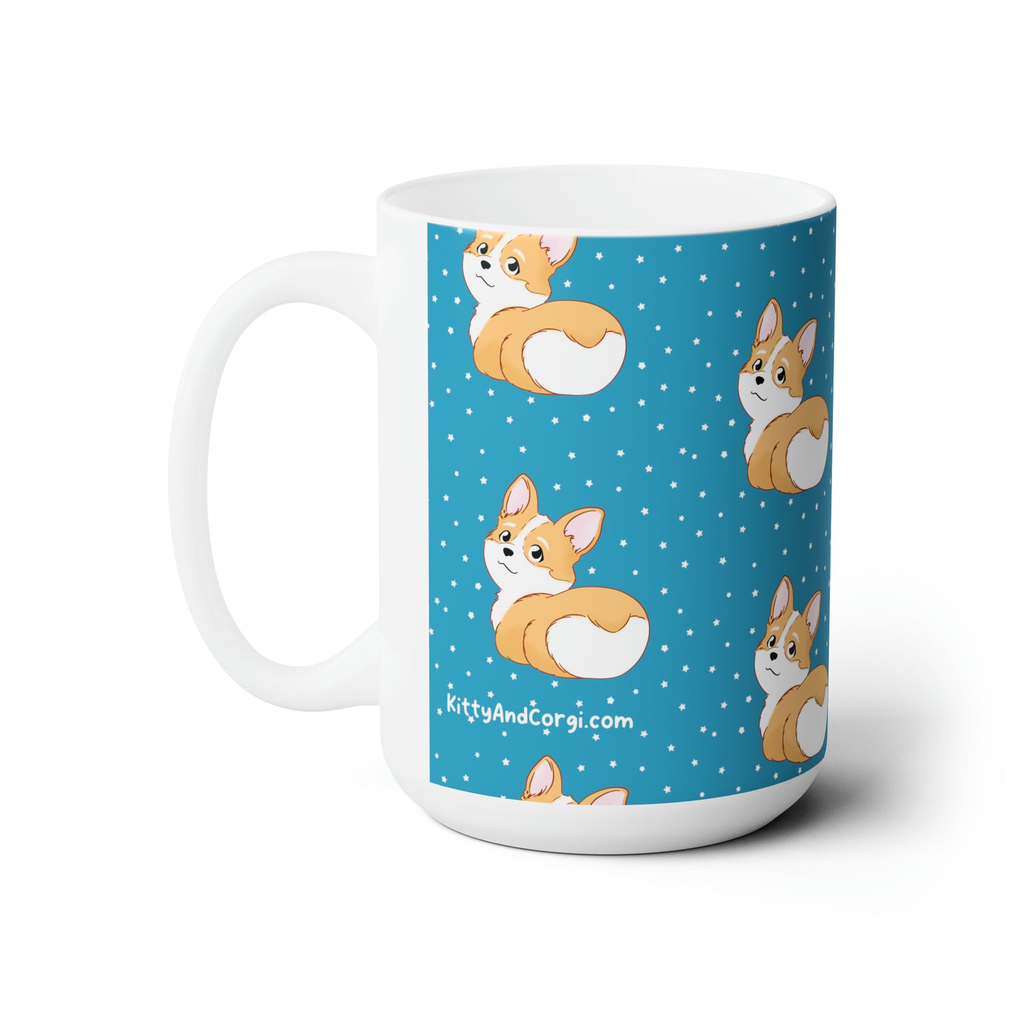 Corgi Butt Patterned Ceramic Mug - Turquoise with stars - 15oz