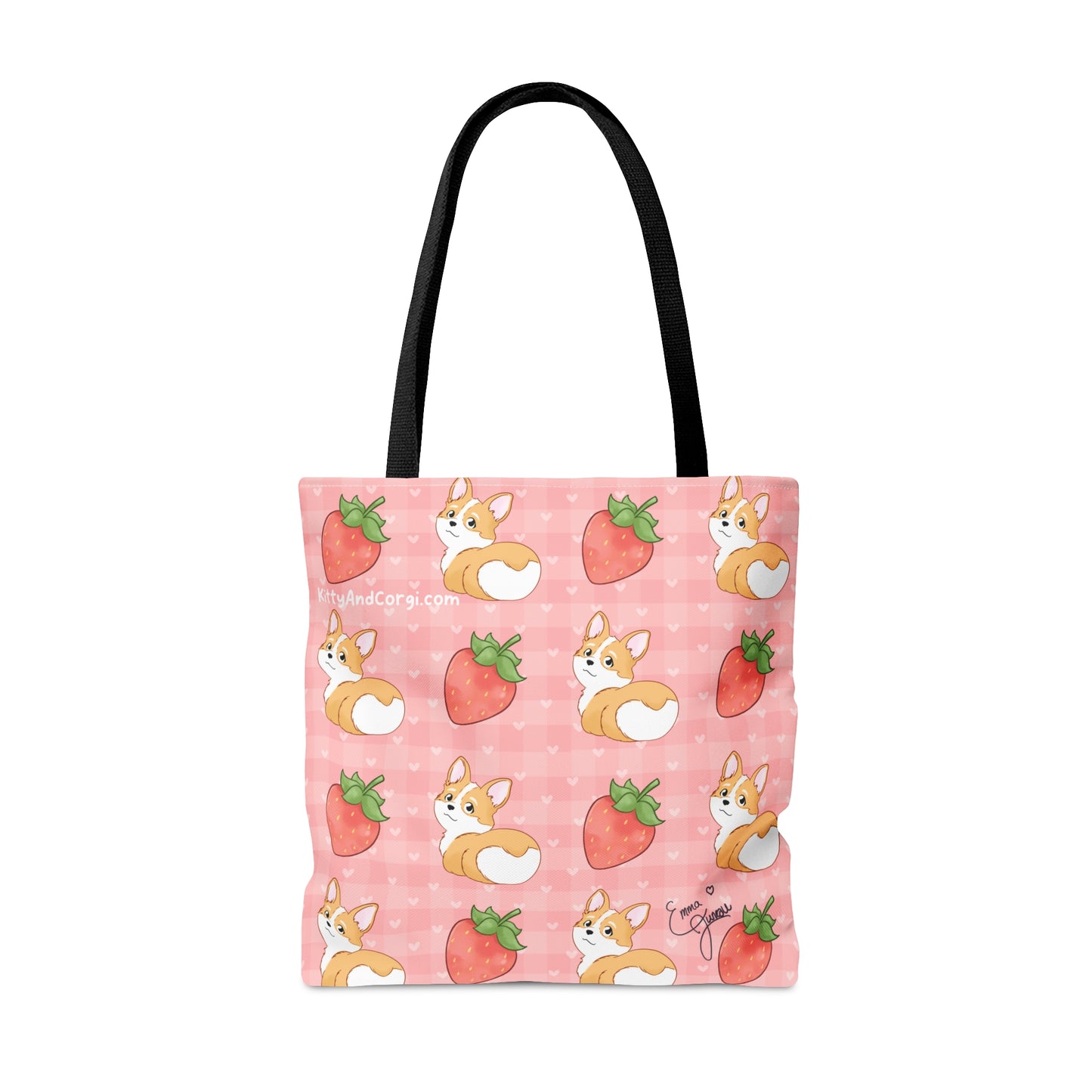 Corgi Butt and Strawberries Pink Heart Gingham Tote Bag