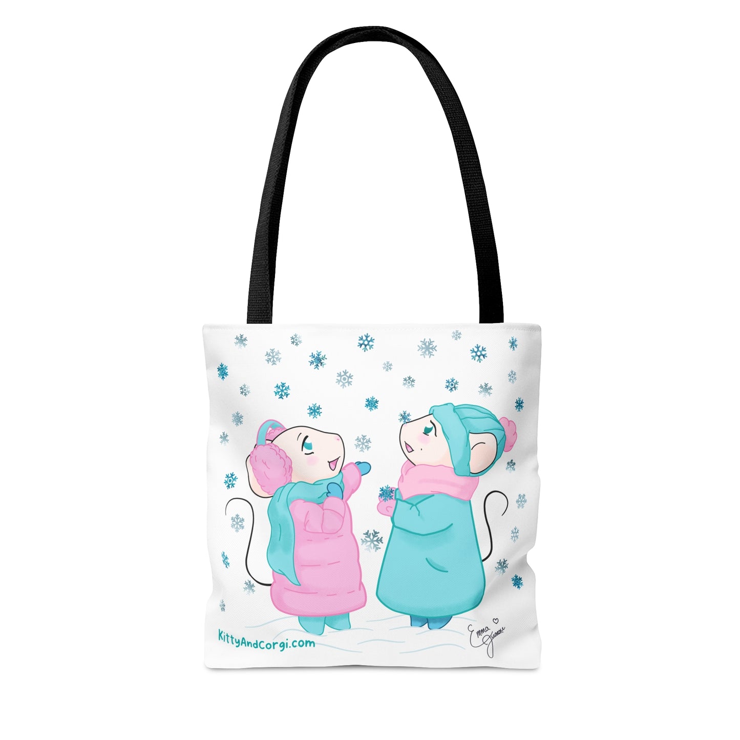 Snow Mousies Catching Snowflakes Tote Bag