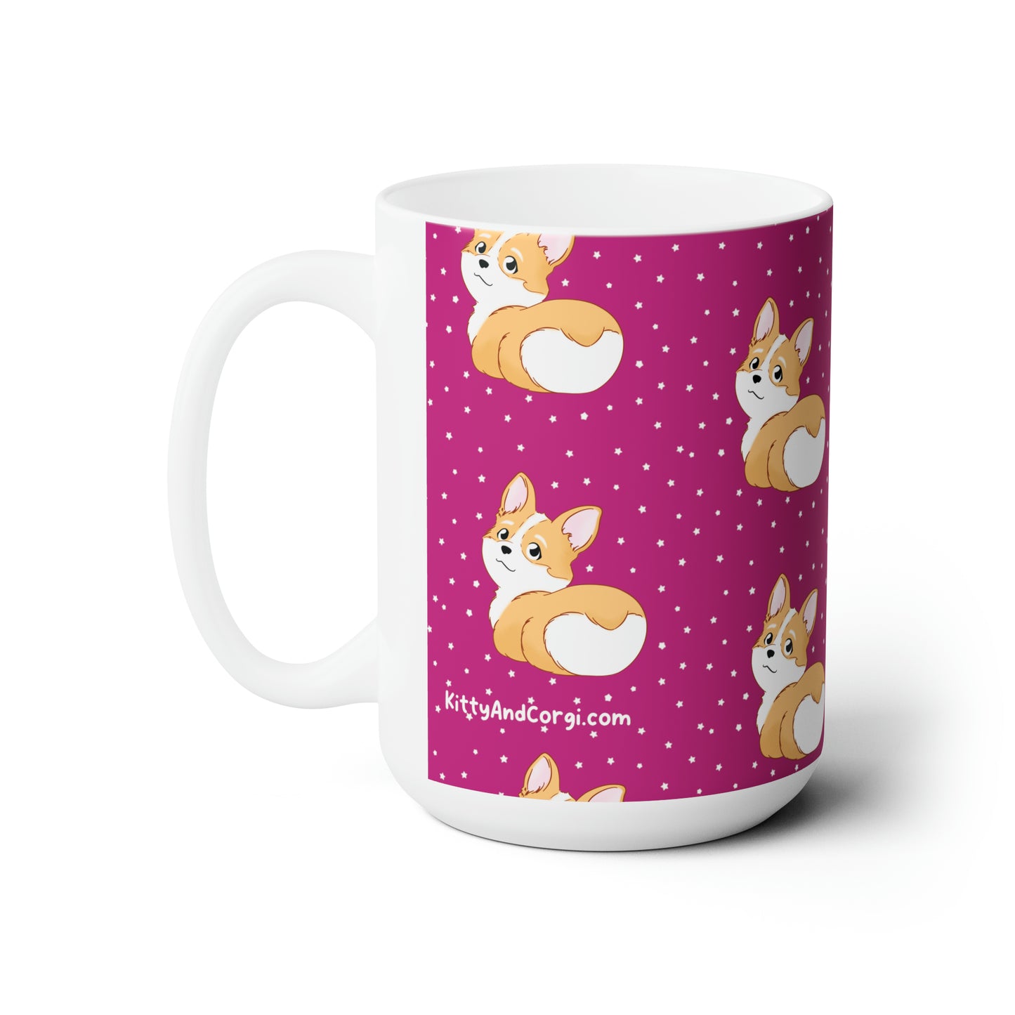 Corgi Butt Patterned Ceramic Mug - Pink with stars - 15oz