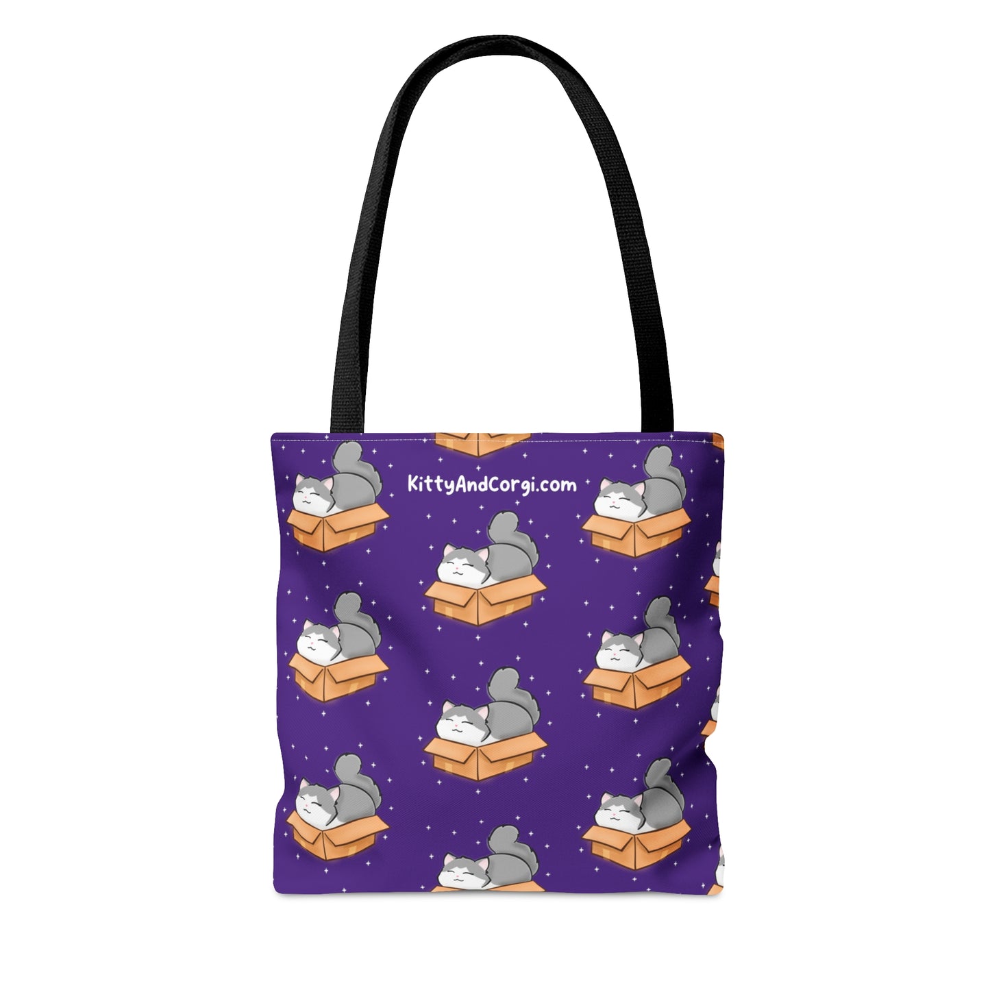 Kitty in a Box - Repeating Pattern in Dark Purple - Tote Bag (AOP)