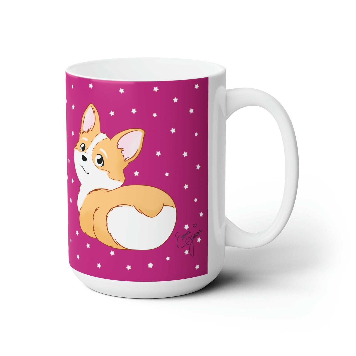 Corgi Butt Ceramic Mug in Pink with stars - single design 15oz