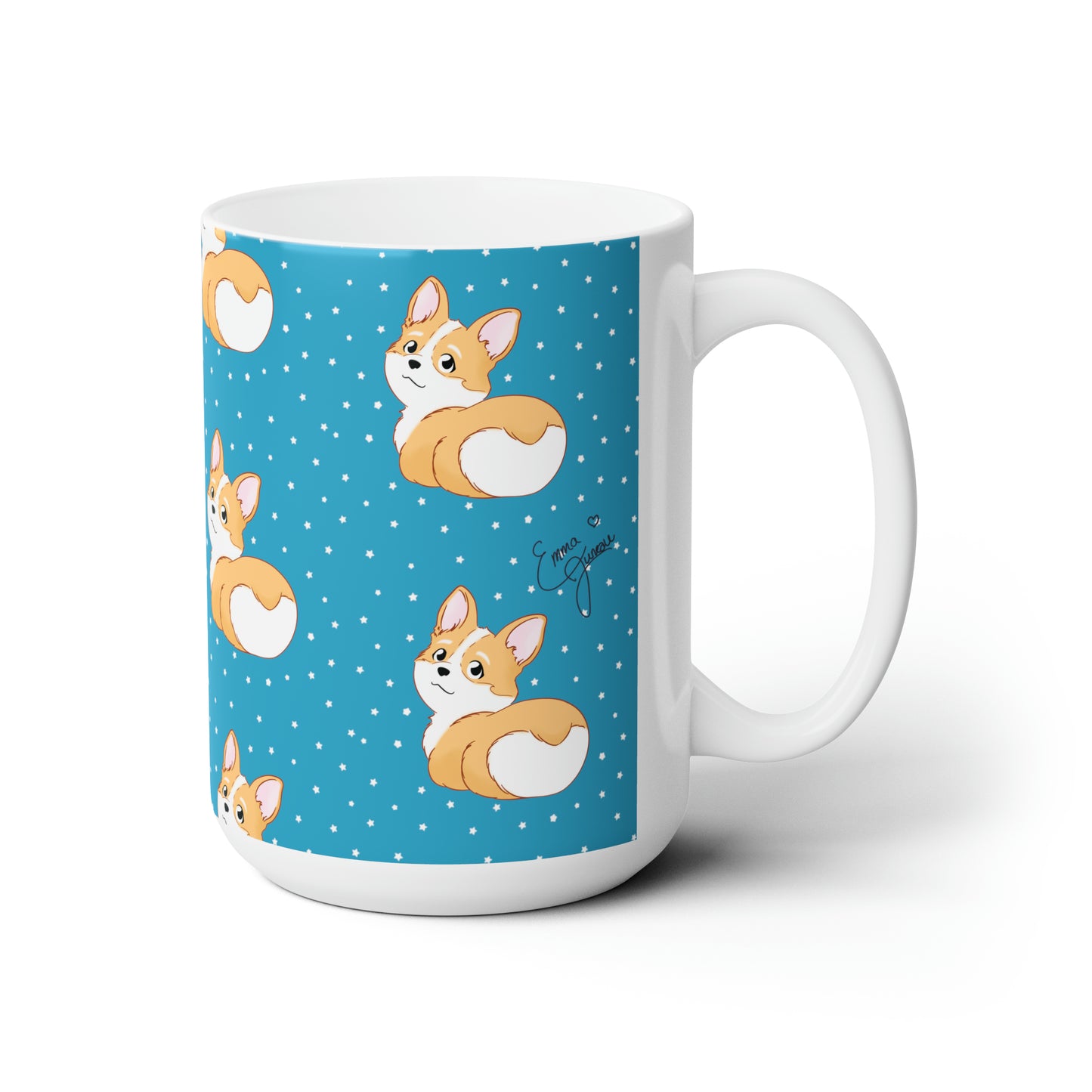 Corgi Butt Patterned Ceramic Mug - Turquoise with stars - 15oz