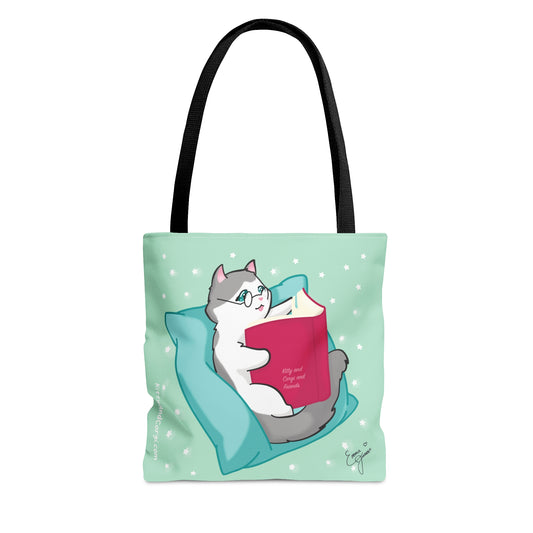 Kitty Reading a Book - single design - Tote Bag (AOP)