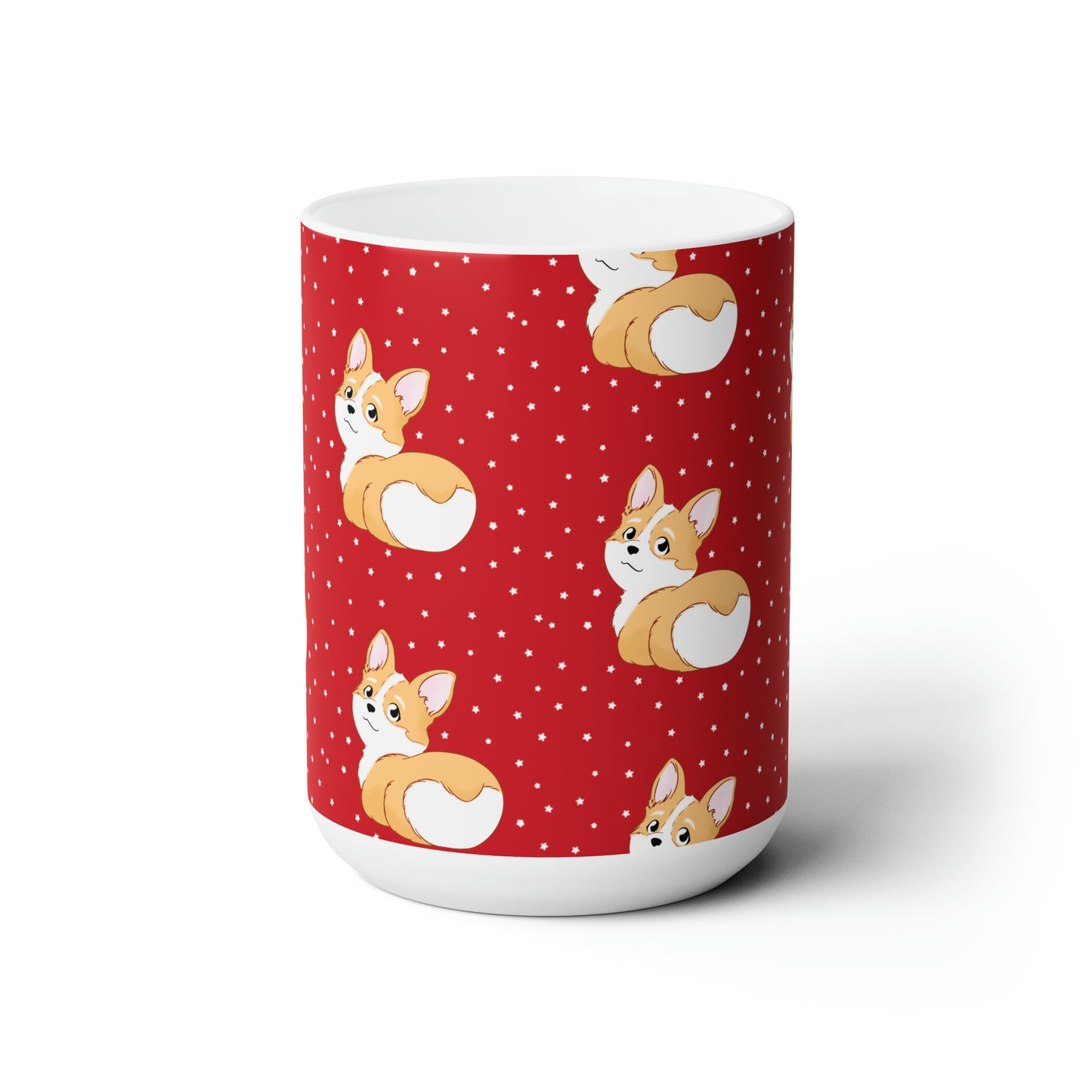 Corgi Butt Patterned Ceramic Mug - Santa Red with stars - 15oz