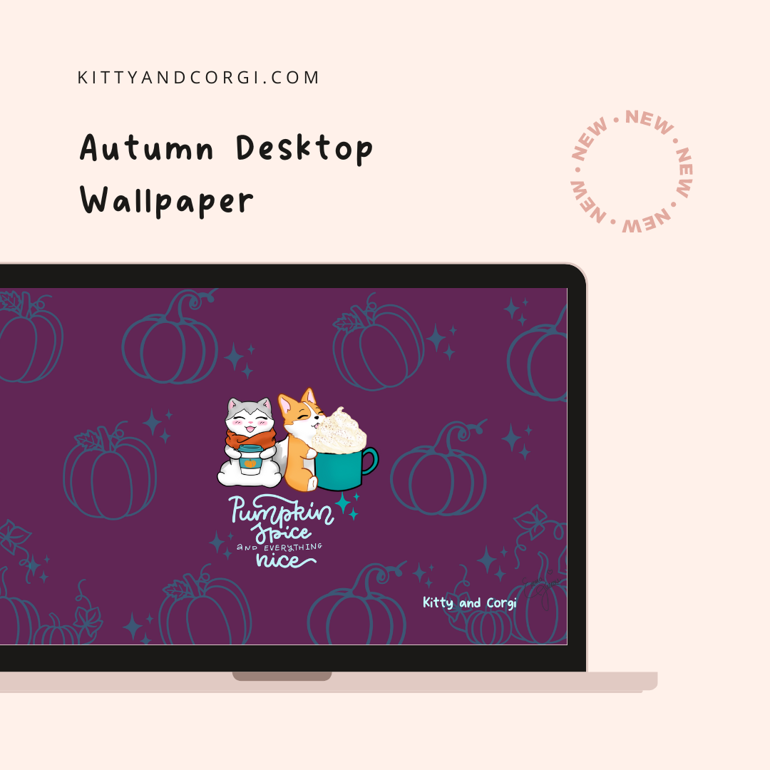 Kitty and Corgi Pumpkin Spice and Everything Nice 4k Desktop Wallpaper Bundle