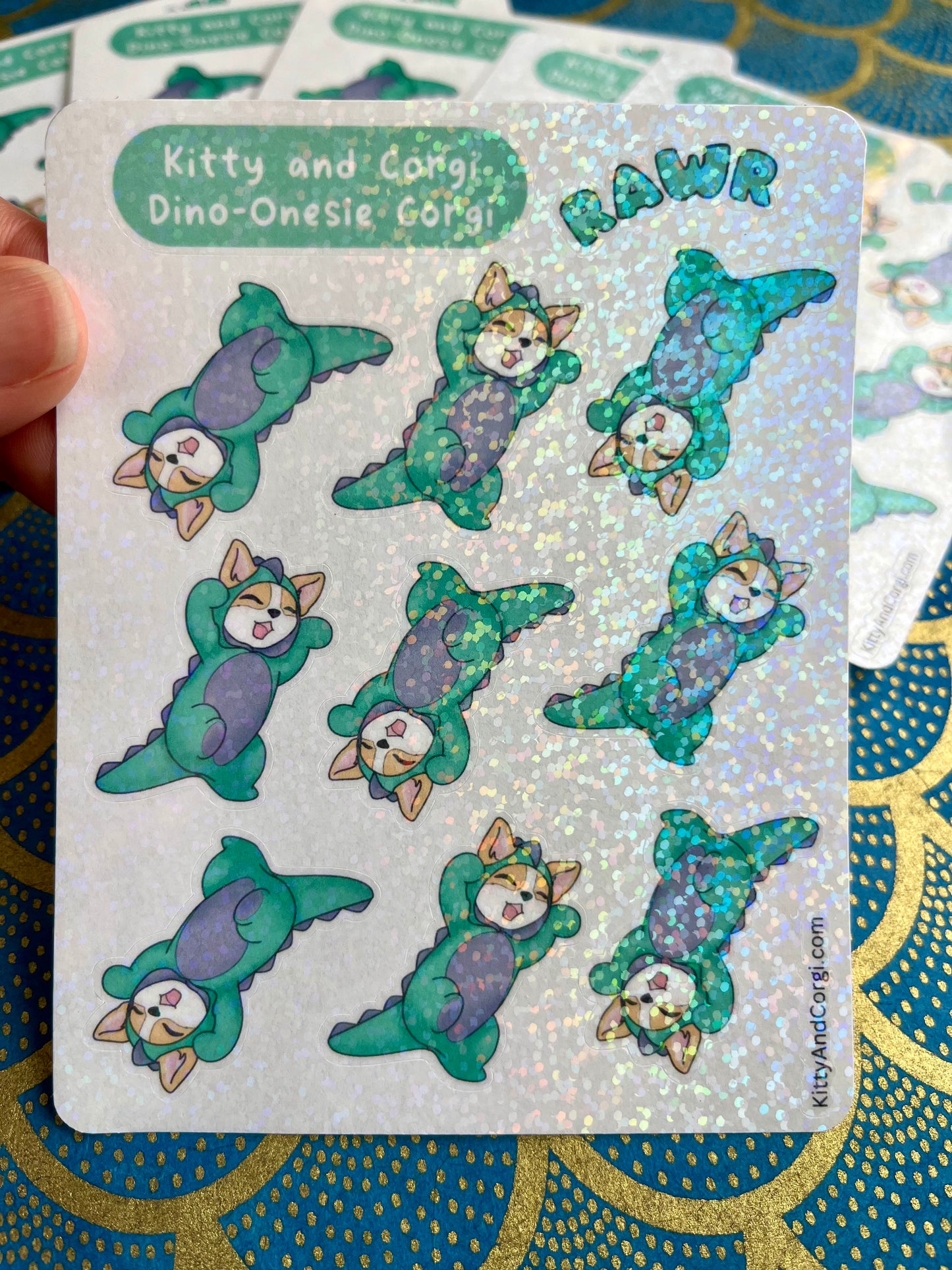 Corgi in his Dino Onesie Sticker Sheet