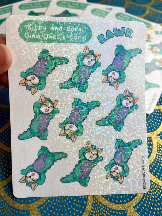 Corgi in his Dino Onesie Sticker Sheet
