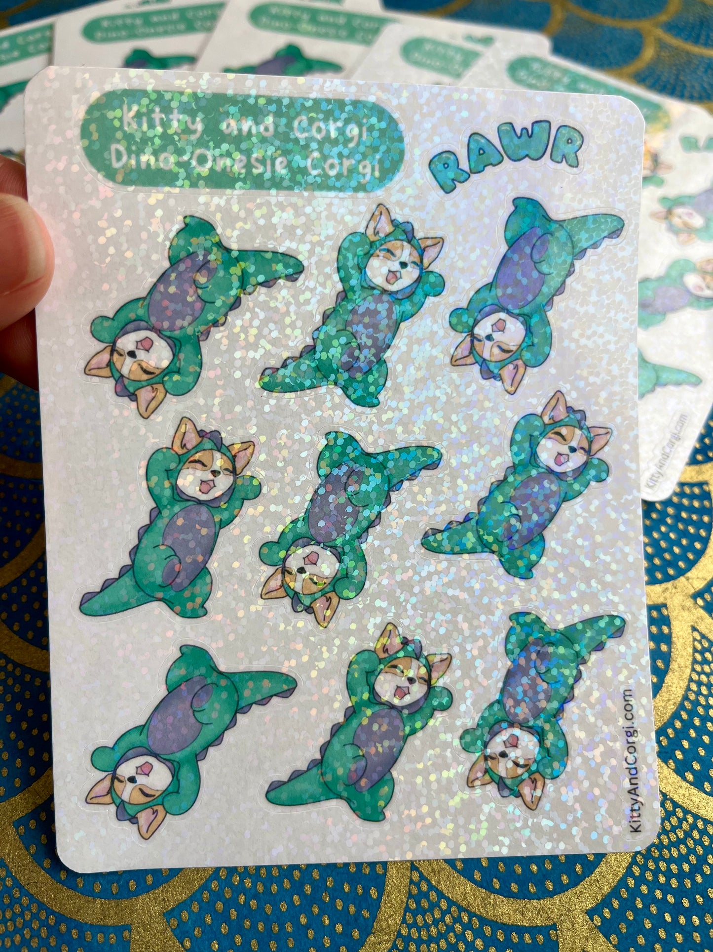 Corgi in his Dino Onesie Sticker Sheet