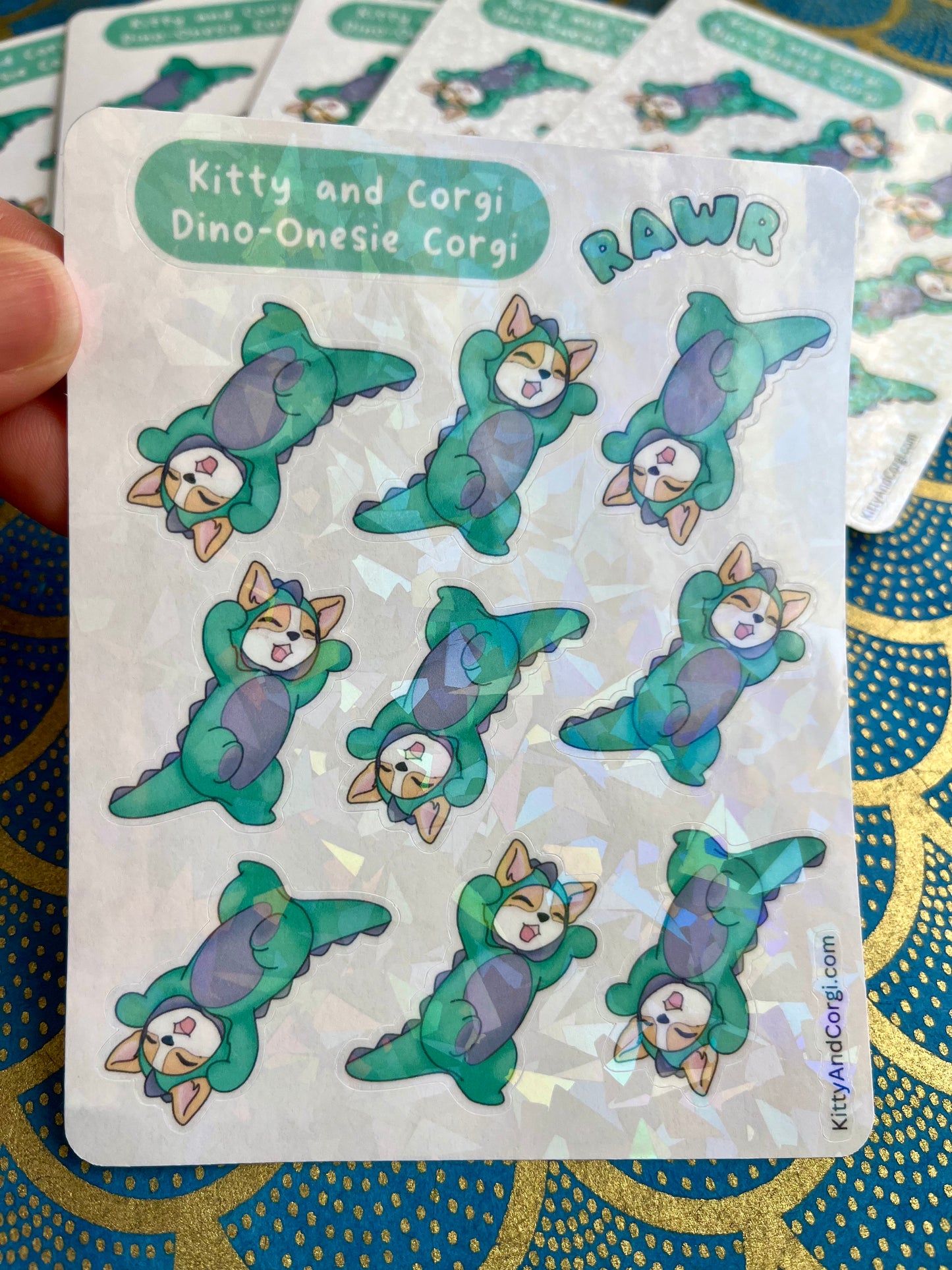 Corgi in his Dino Onesie Sticker Sheet