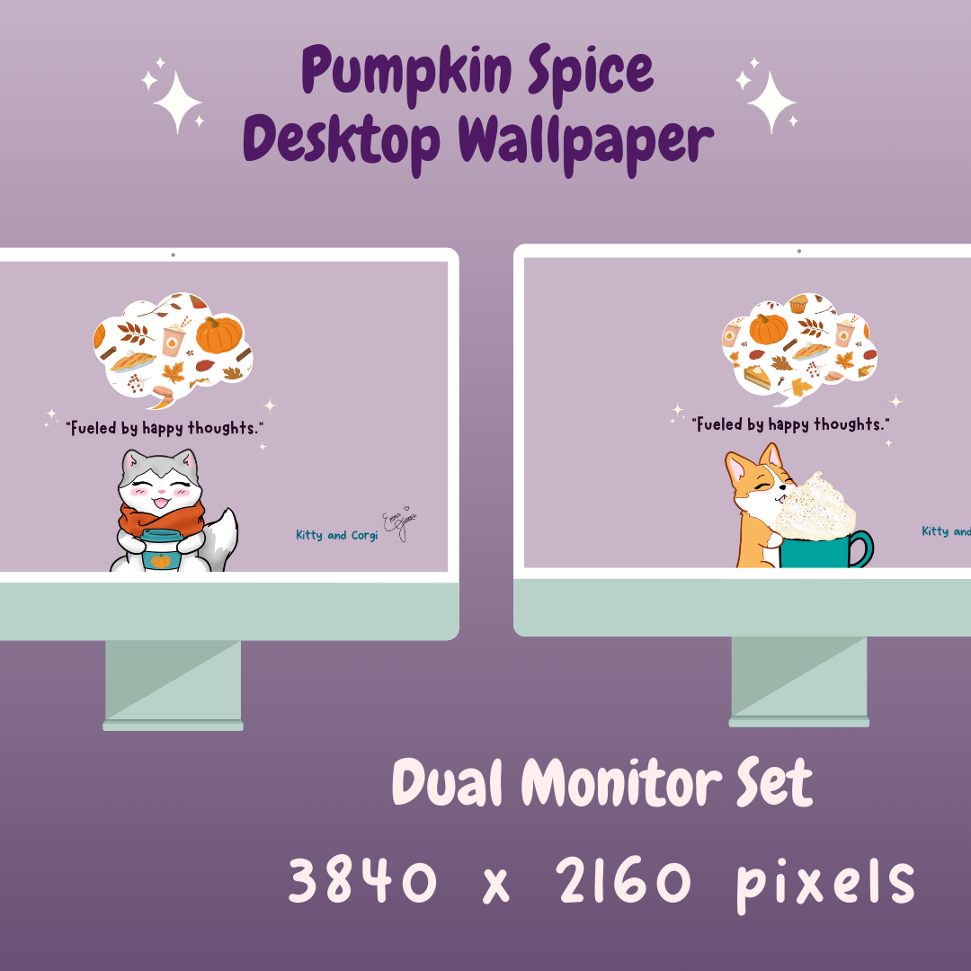 Lavender and Purple Kitty and Corgi Cozy Fall Vibes 4k Desktop Wallpaper Bundle