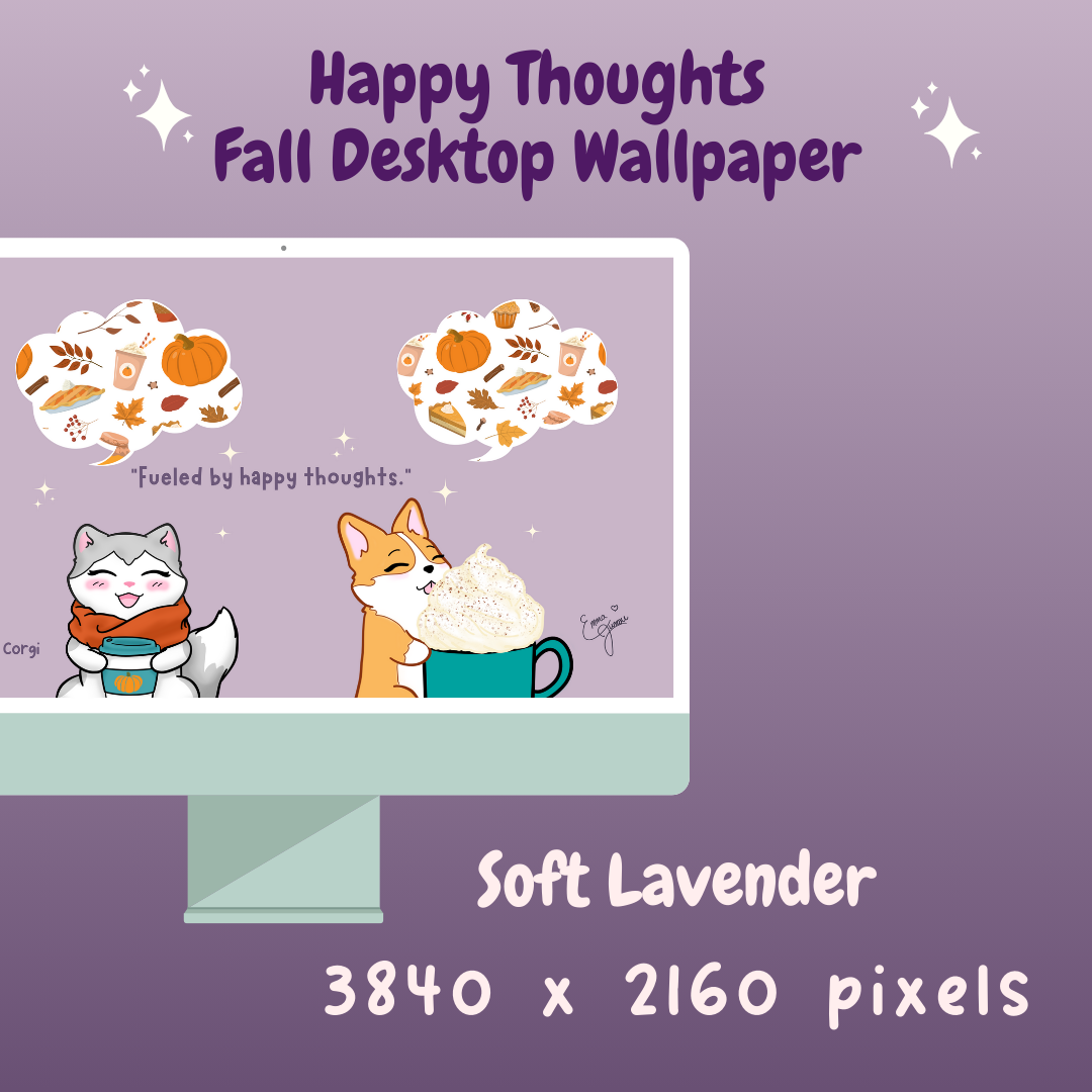 Lavender and Purple Kitty and Corgi Cozy Fall Vibes 4k Desktop Wallpaper Bundle